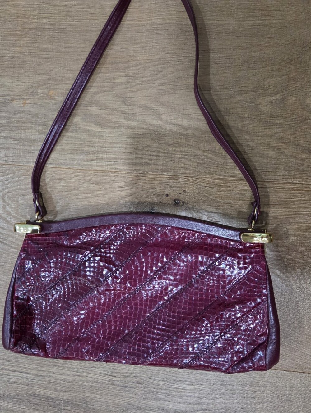 Vintage Jane Shilton Genuine Snakeskin Handbag Burgundy Made in England